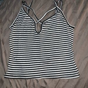 Cotton on Black and white striped cropped tank top